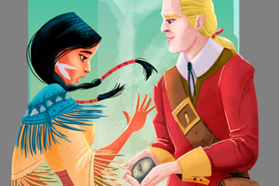 Pocahontas and John Smith - illustration thumb