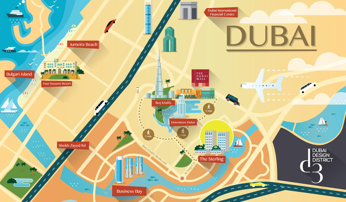 Dubai Stylized map illustration